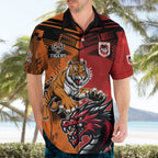 Custom Dragons and Tigers Hawaiian Shirt Rugby Mascot With Sporty Style