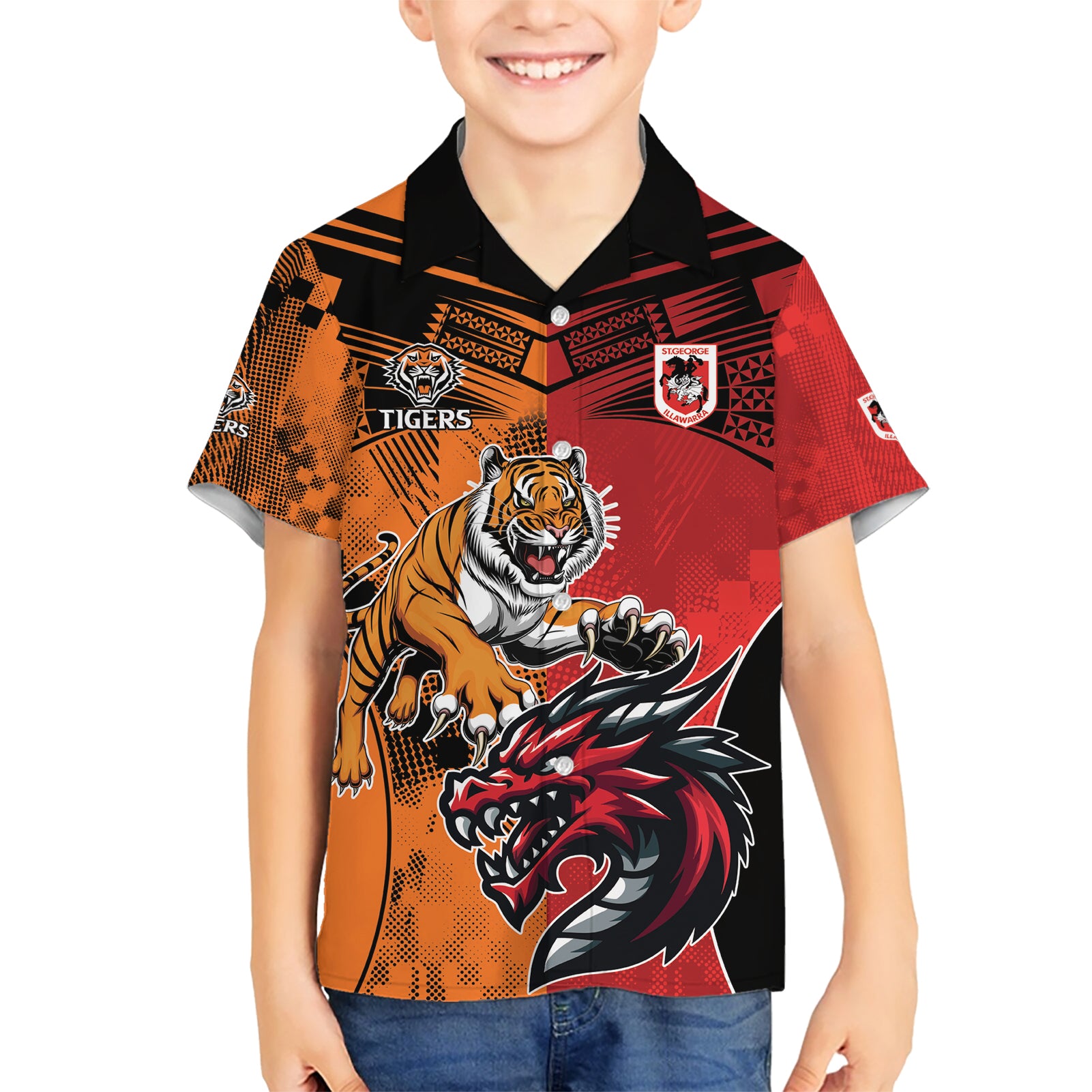 Custom Dragons and Tigers Hawaiian Shirt Rugby Mascot With Sporty Style