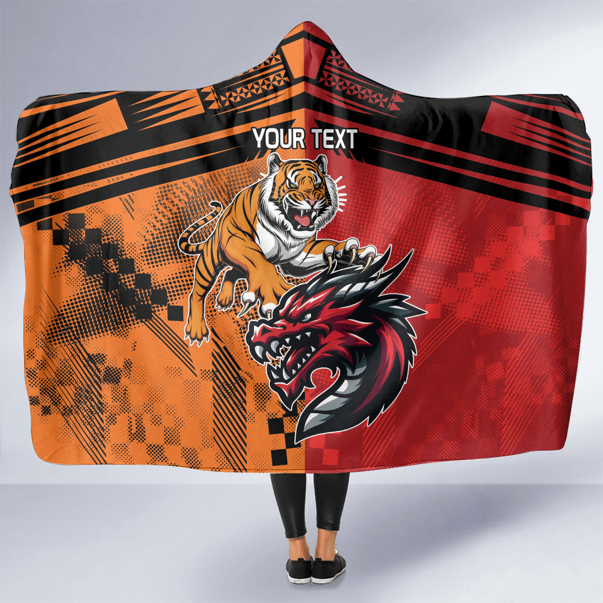 Custom Dragons and Tigers Hooded Blanket Rugby Mascot With Sporty Style
