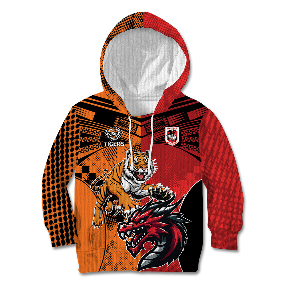 Custom Dragons and Tigers Kid Hoodie Rugby Mascot With Sporty Style