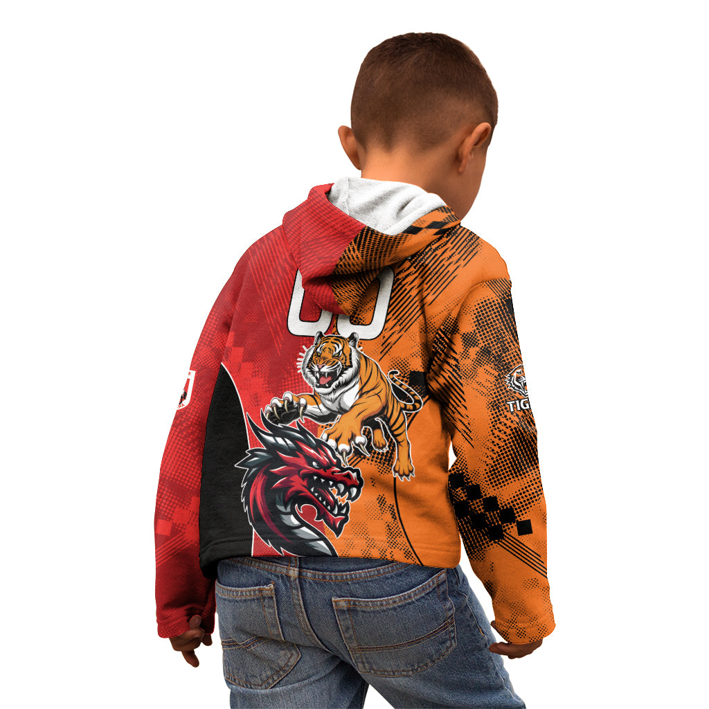 Custom Dragons and Tigers Kid Hoodie Rugby Mascot With Sporty Style