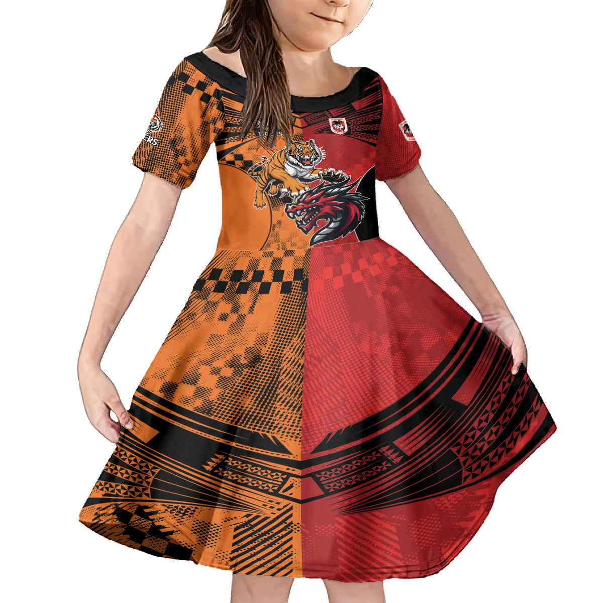 Custom Dragons and Tigers Kid Short Sleeve Dress Rugby Mascot With Sporty Style