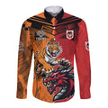 Custom Dragons and Tigers Long Sleeve Button Shirt Rugby Mascot With Sporty Style