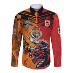 Custom Dragons and Tigers Long Sleeve Button Shirt Rugby Mascot With Sporty Style