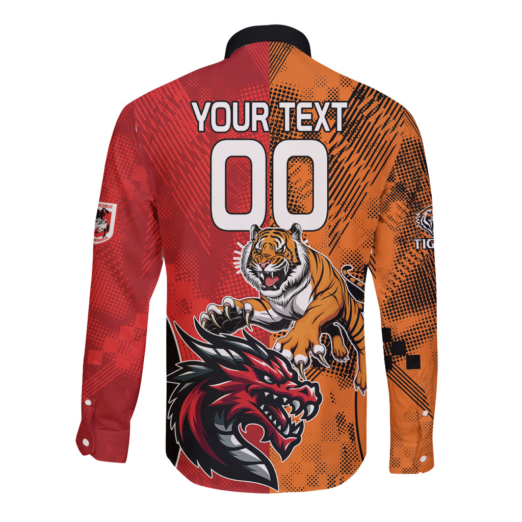 Custom Dragons and Tigers Long Sleeve Button Shirt Rugby Mascot With Sporty Style