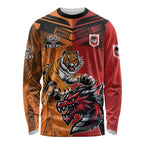 Custom Dragons and Tigers Long Sleeve Shirt Rugby Mascot With Sporty Style
