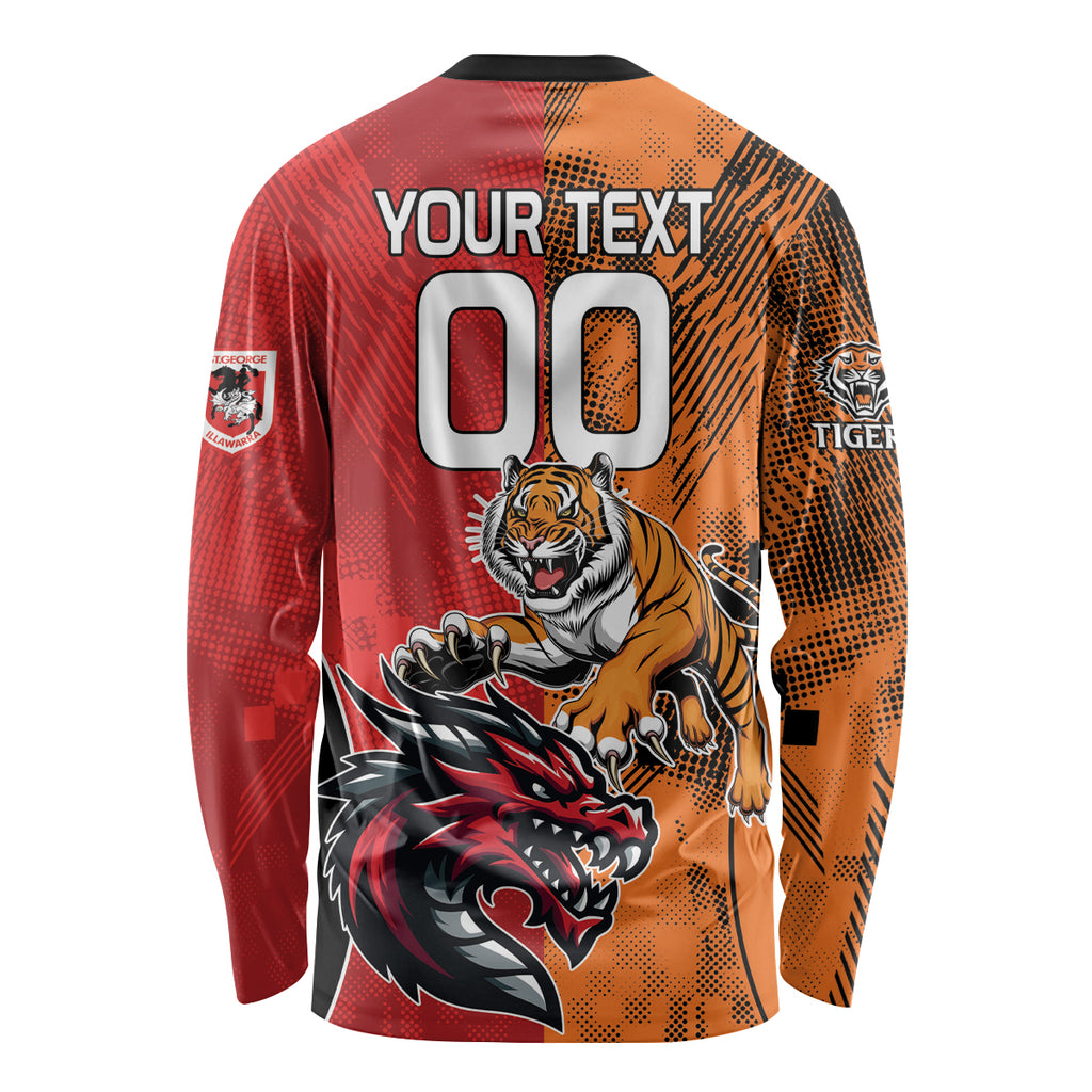 Custom Dragons and Tigers Long Sleeve Shirt Rugby Mascot With Sporty Style
