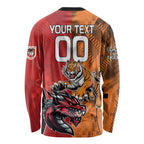 Custom Dragons and Tigers Long Sleeve Shirt Rugby Mascot With Sporty Style