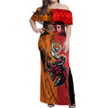 Custom Dragons and Tigers Off Shoulder Maxi Dress Rugby Mascot With Sporty Style