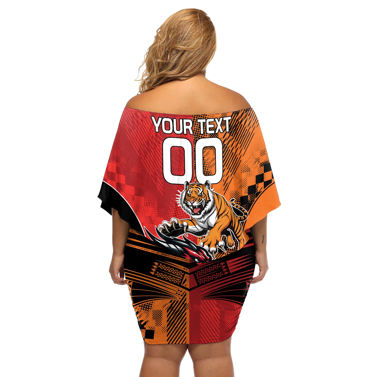 Custom Dragons and Tigers Off Shoulder Short Dress Rugby Mascot With Sporty Style
