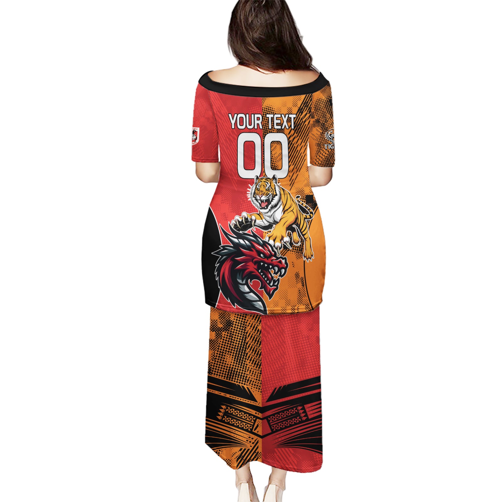 Custom Dragons and Tigers Puletasi Rugby Mascot With Sporty Style