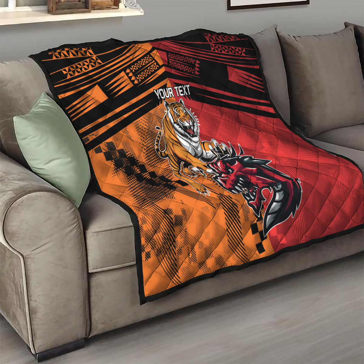 Custom Dragons and Tigers Quilt Rugby Mascot With Sporty Style