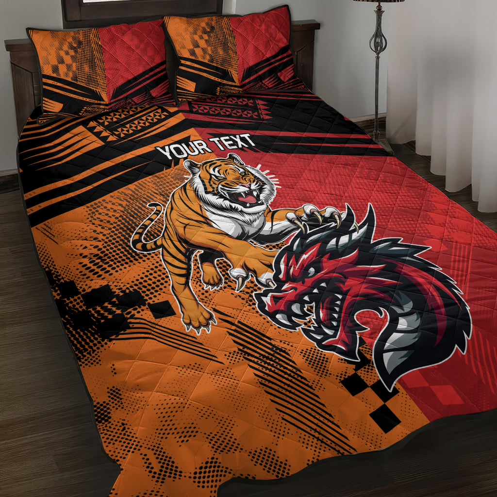 Custom Dragons and Tigers Quilt Bed Set Rugby Mascot With Sporty Style