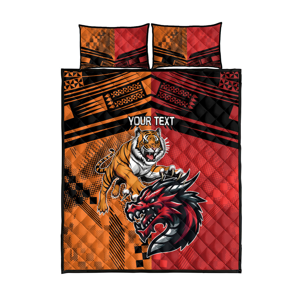 Custom Dragons and Tigers Quilt Bed Set Rugby Mascot With Sporty Style