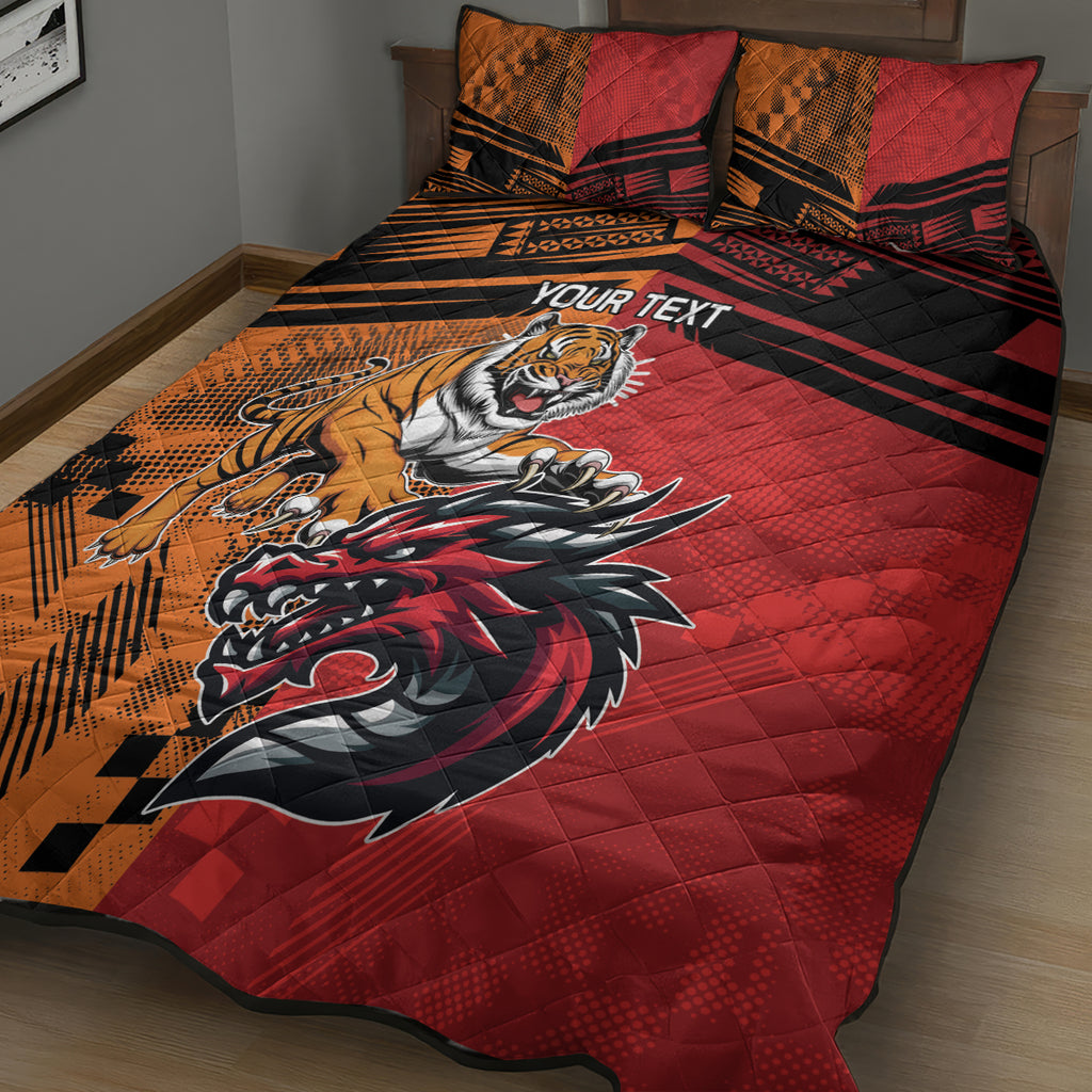 Custom Dragons and Tigers Quilt Bed Set Rugby Mascot With Sporty Style