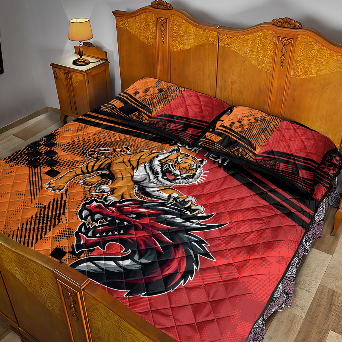 Custom Dragons and Tigers Quilt Bed Set Rugby Mascot With Sporty Style
