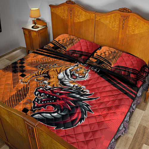 Custom Dragons and Tigers Quilt Bed Set Rugby Mascot With Sporty Style