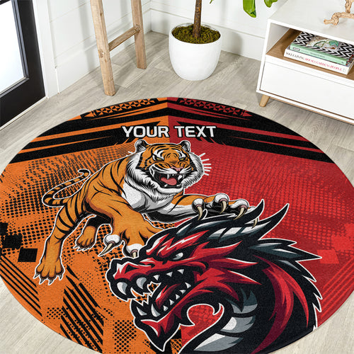 Custom Dragons and Tigers Round Carpet Rugby Mascot With Sporty Style