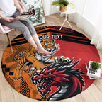 Custom Dragons and Tigers Round Carpet Rugby Mascot With Sporty Style