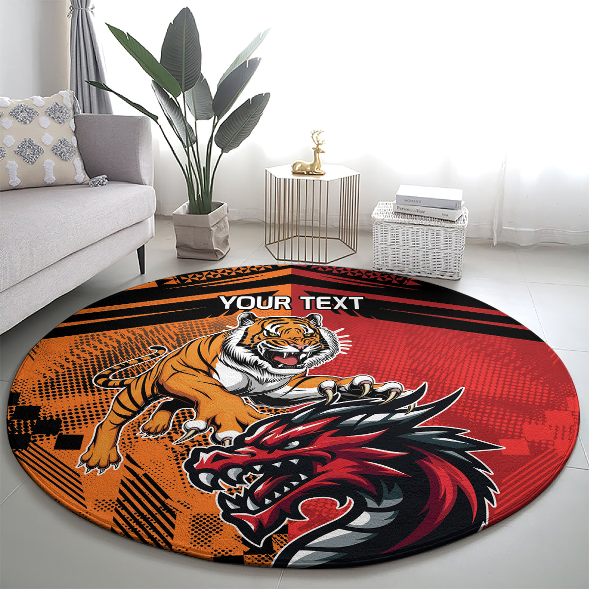 Custom Dragons and Tigers Round Carpet Rugby Mascot With Sporty Style