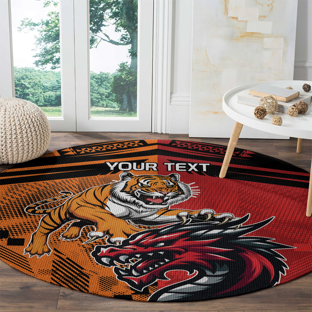 Custom Dragons and Tigers Round Carpet Rugby Mascot With Sporty Style