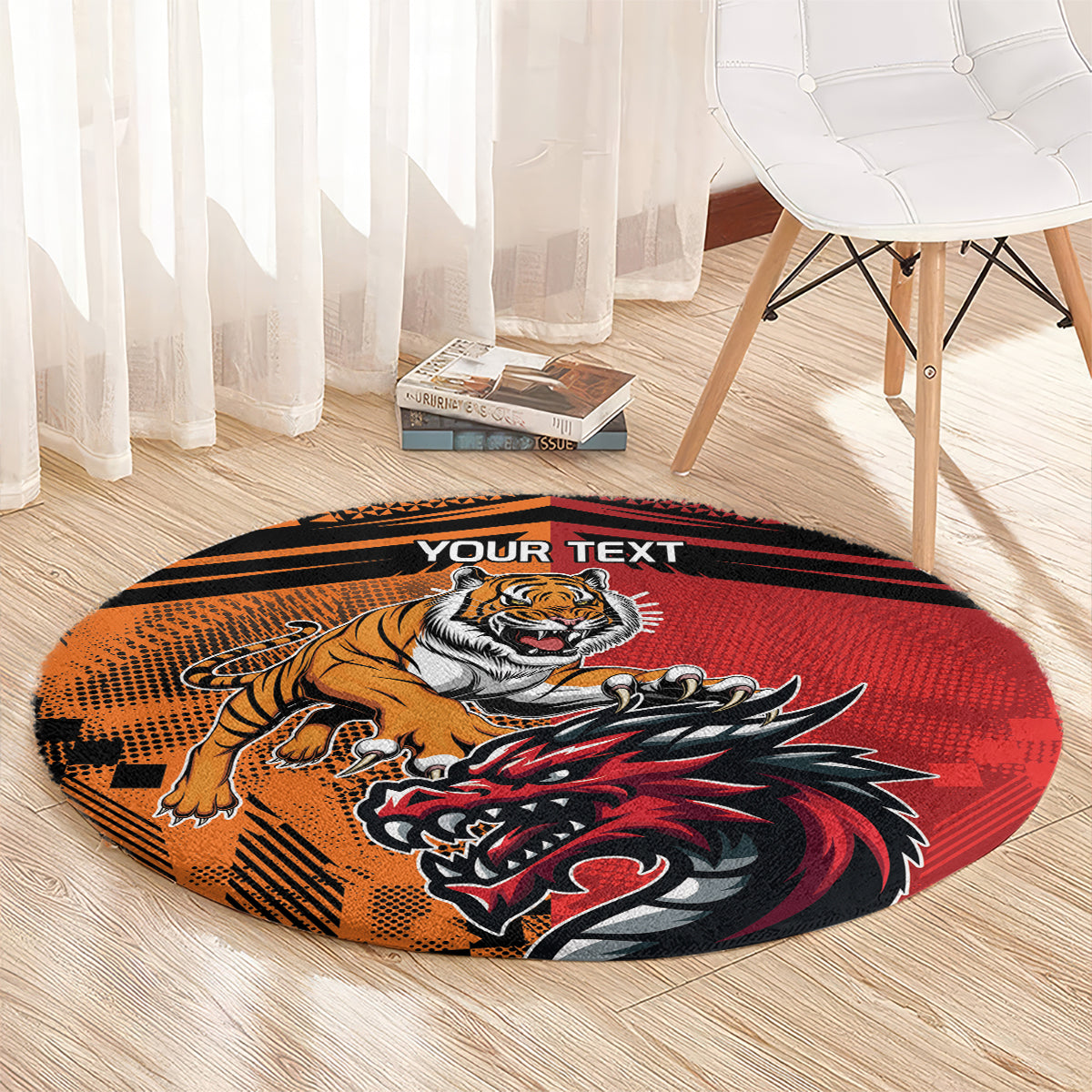 Custom Dragons and Tigers Round Carpet Rugby Mascot With Sporty Style