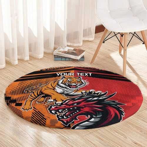 Custom Dragons and Tigers Round Carpet Rugby Mascot With Sporty Style