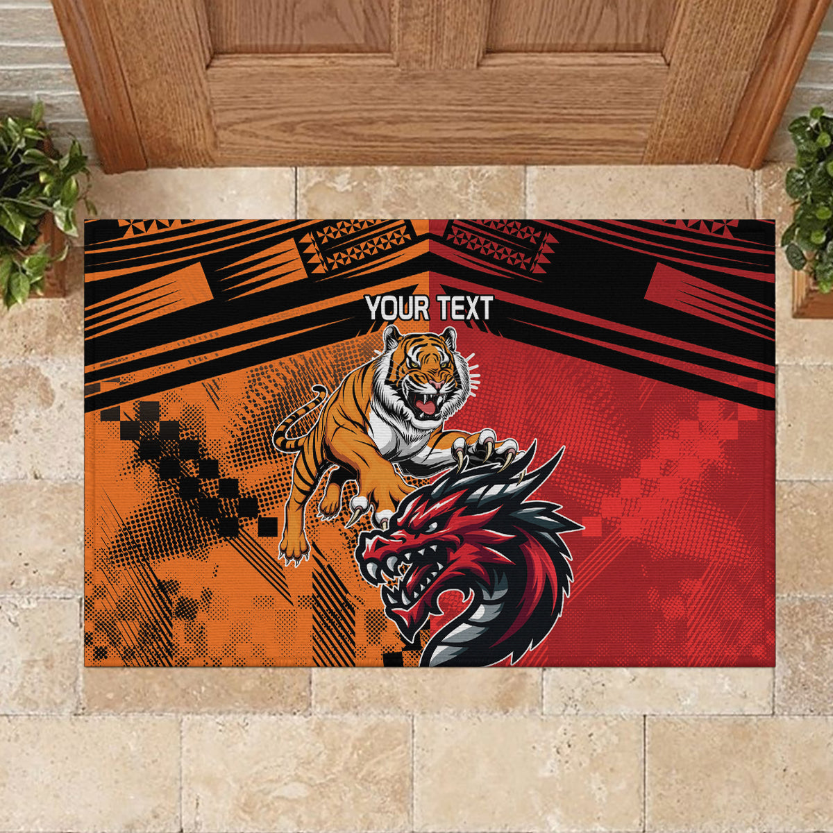 Custom Dragons and Tigers Rubber Doormat Rugby Mascot With Sporty Style