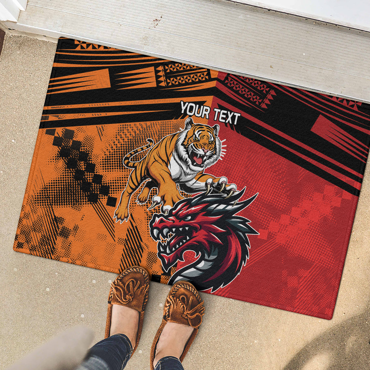 Custom Dragons and Tigers Rubber Doormat Rugby Mascot With Sporty Style