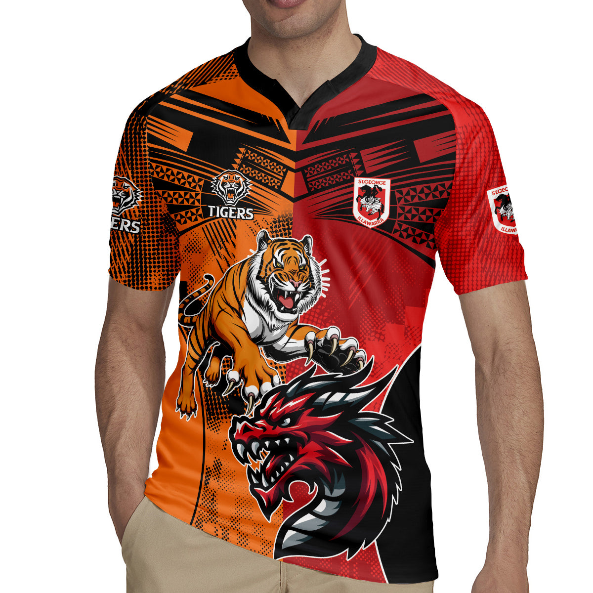 Custom Dragons and Tigers Rugby Jersey Rugby Mascot With Sporty Style