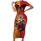 Custom Dragons and Tigers Short Sleeve Bodycon Dress Rugby Mascot With Sporty Style