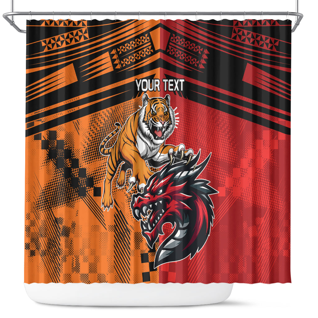 Custom Dragons and Tigers Shower Curtain Rugby Mascot With Sporty Style