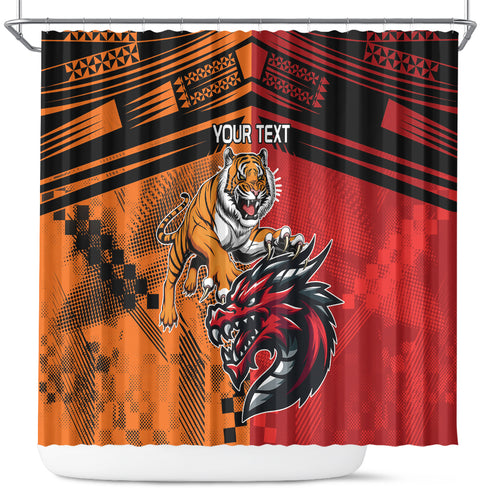 Custom Dragons and Tigers Shower Curtain Rugby Mascot With Sporty Style
