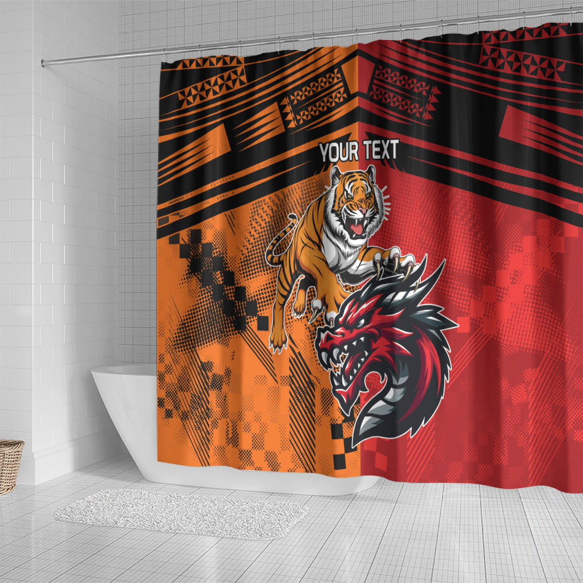 Custom Dragons and Tigers Shower Curtain Rugby Mascot With Sporty Style