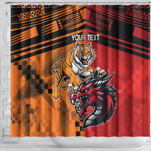 Custom Dragons and Tigers Shower Curtain Rugby Mascot With Sporty Style