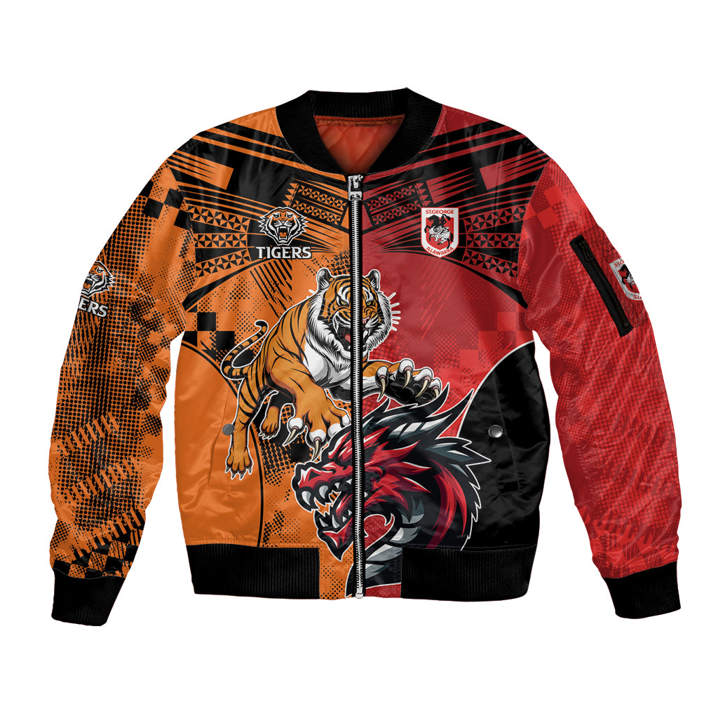 Custom Dragons and Tigers Sleeve Zip Bomber Jacket Rugby Mascot With Sporty Style