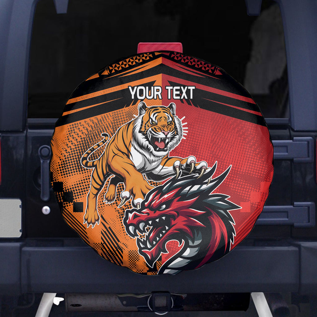 Custom Dragons and Tigers Spare Tire Cover Rugby Mascot With Sporty Style