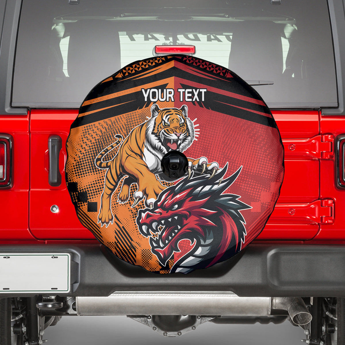 Custom Dragons and Tigers Spare Tire Cover Rugby Mascot With Sporty Style