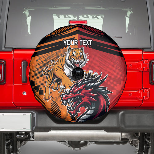 Custom Dragons and Tigers Spare Tire Cover Rugby Mascot With Sporty Style