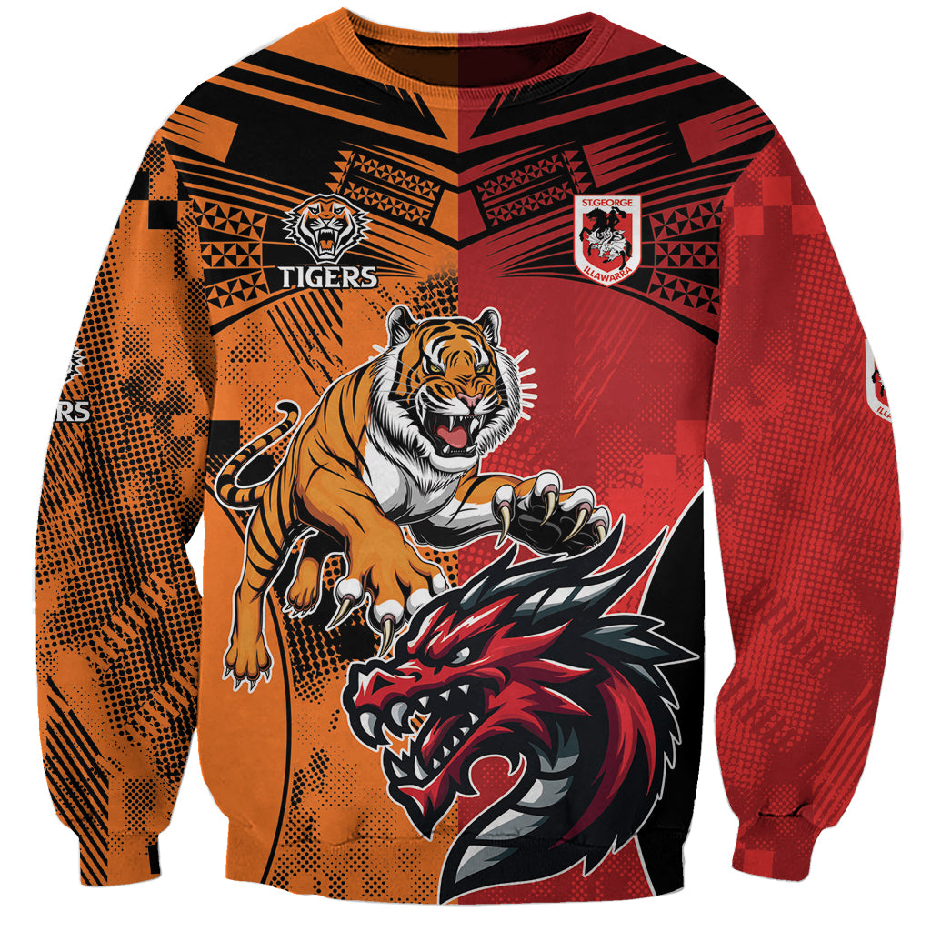 Custom Dragons and Tigers Sweatshirt Rugby Mascot With Sporty Style