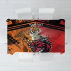 Custom Dragons and Tigers Tablecloth Rugby Mascot With Sporty Style