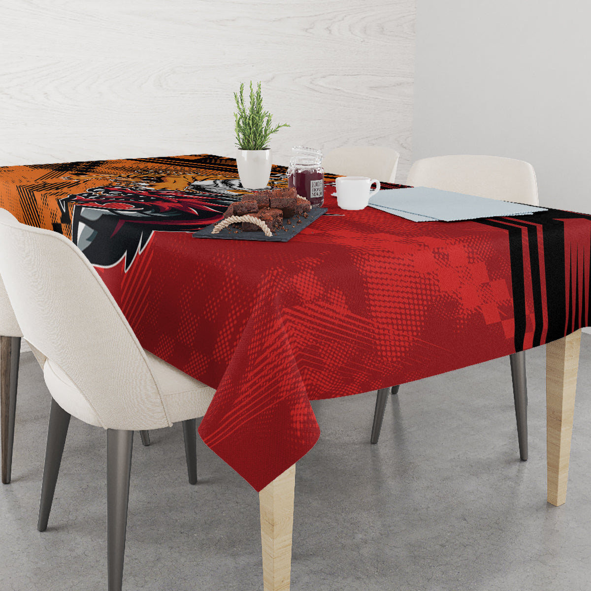 Custom Dragons and Tigers Tablecloth Rugby Mascot With Sporty Style