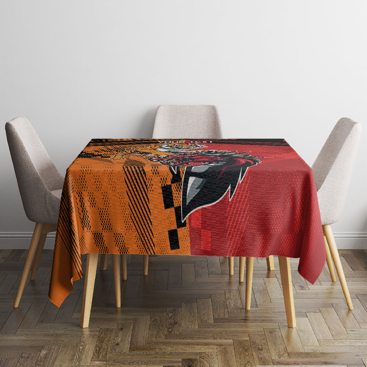 Custom Dragons and Tigers Tablecloth Rugby Mascot With Sporty Style