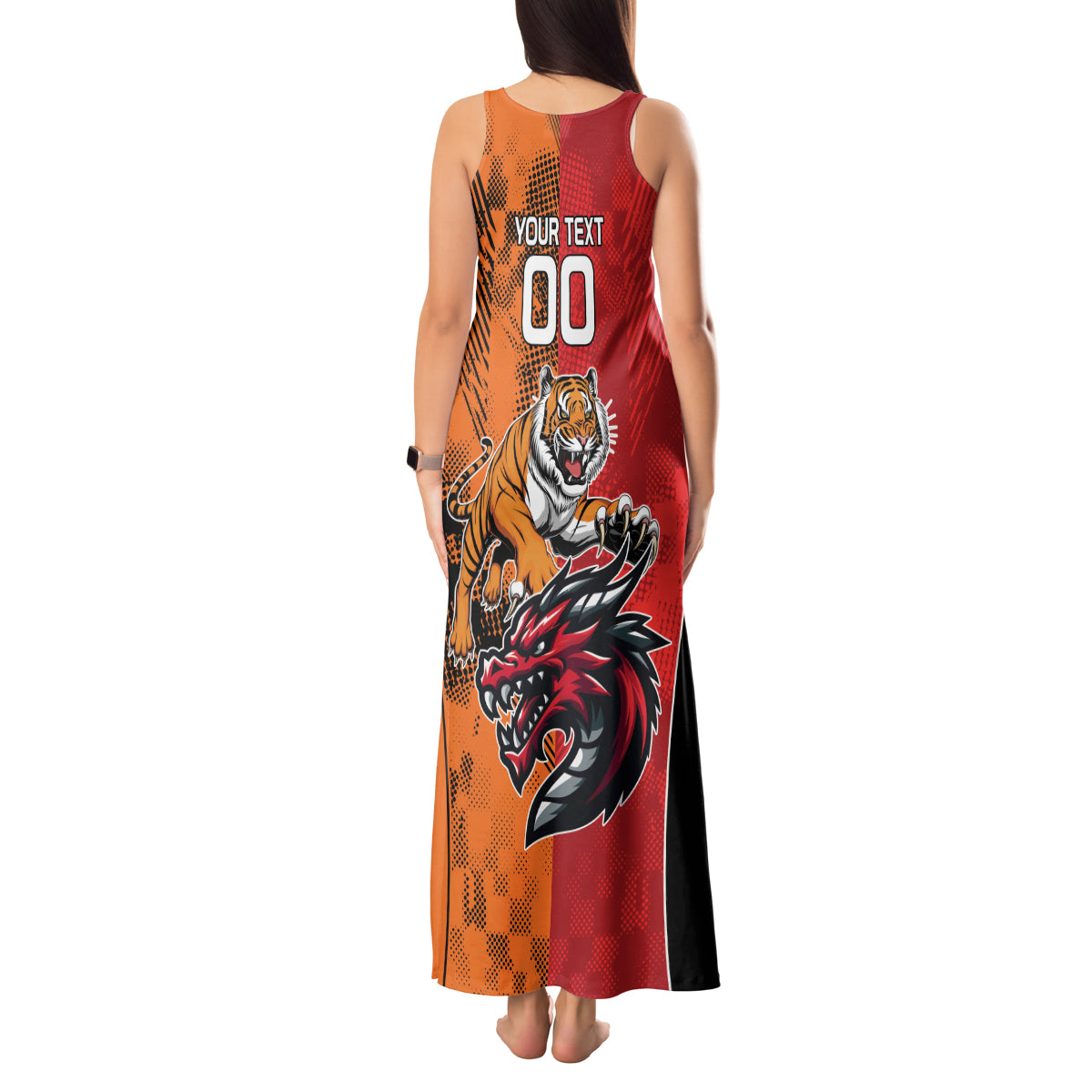 Custom Dragons and Tigers Tank Maxi Dress Rugby Mascot With Sporty Style
