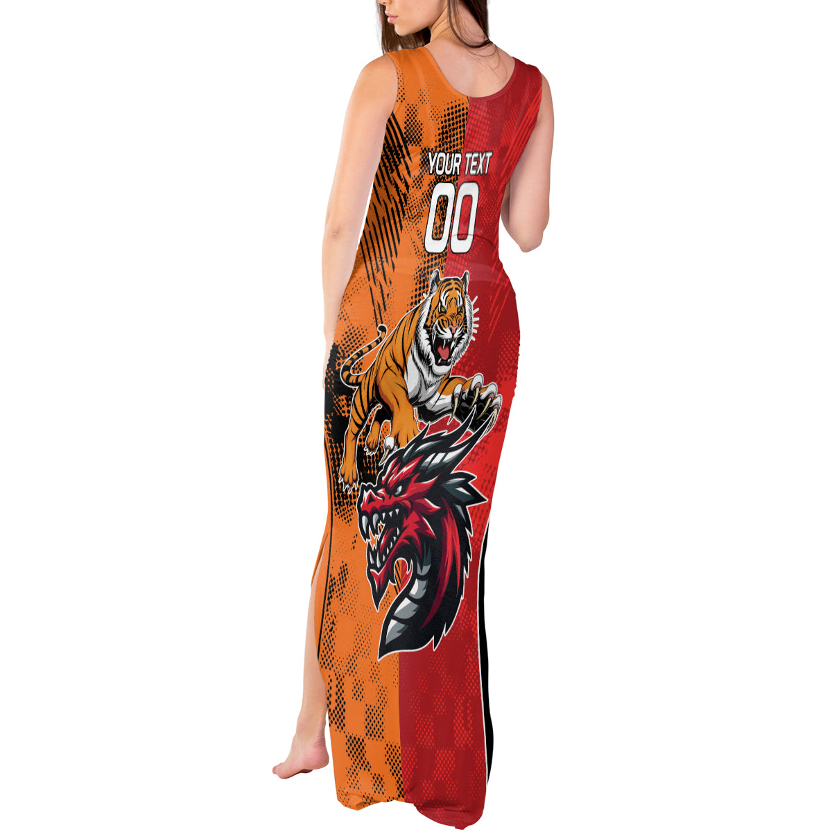 Custom Dragons and Tigers Tank Maxi Dress Rugby Mascot With Sporty Style