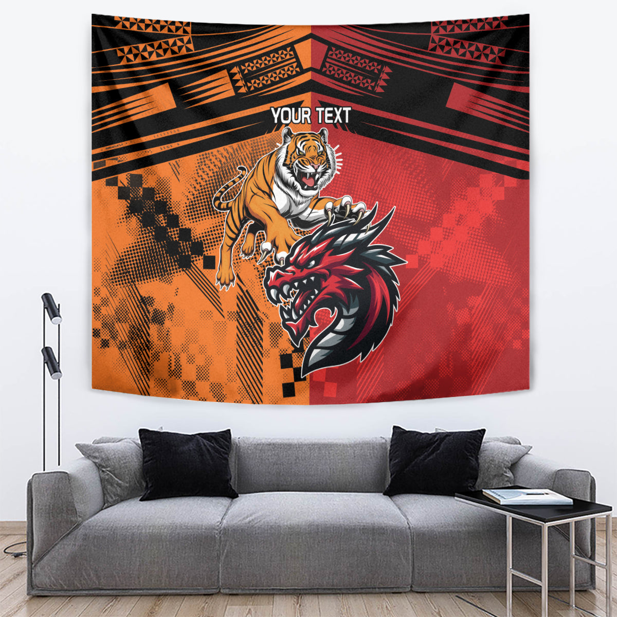 Custom Dragons and Tigers Tapestry Rugby Mascot With Sporty Style