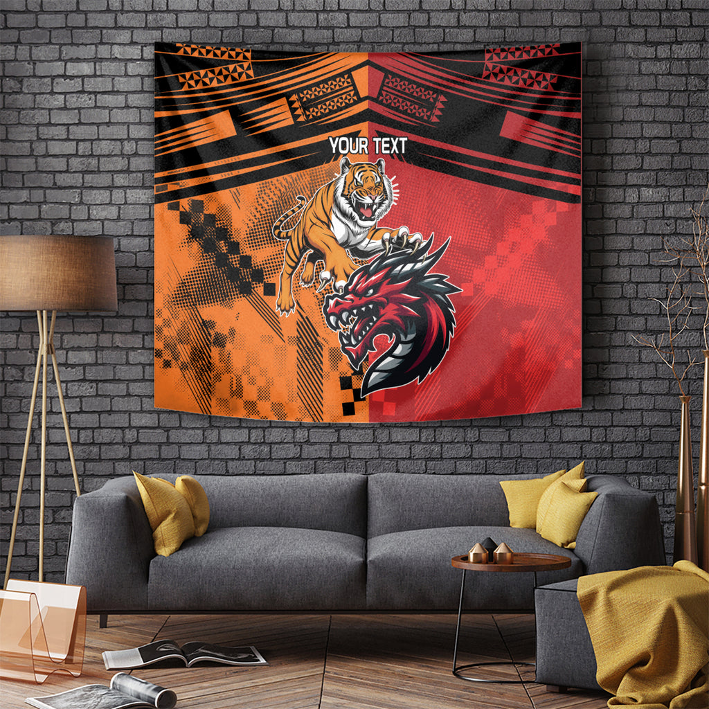 Custom Dragons and Tigers Tapestry Rugby Mascot With Sporty Style