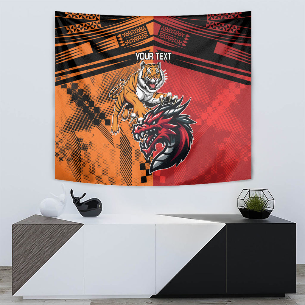 Custom Dragons and Tigers Tapestry Rugby Mascot With Sporty Style