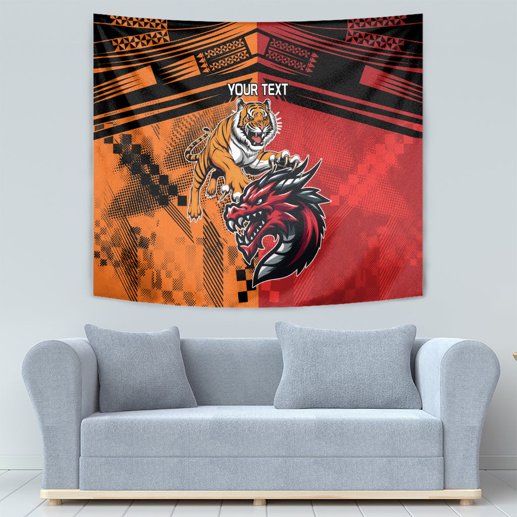 Custom Dragons and Tigers Tapestry Rugby Mascot With Sporty Style