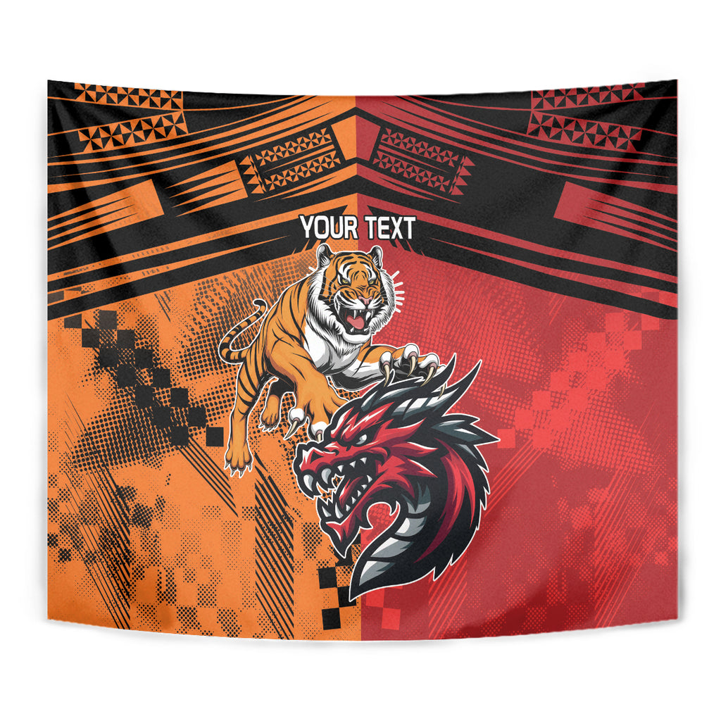 Custom Dragons and Tigers Tapestry Rugby Mascot With Sporty Style